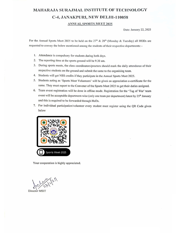 SportsMeet2025 Student Notice | PDF