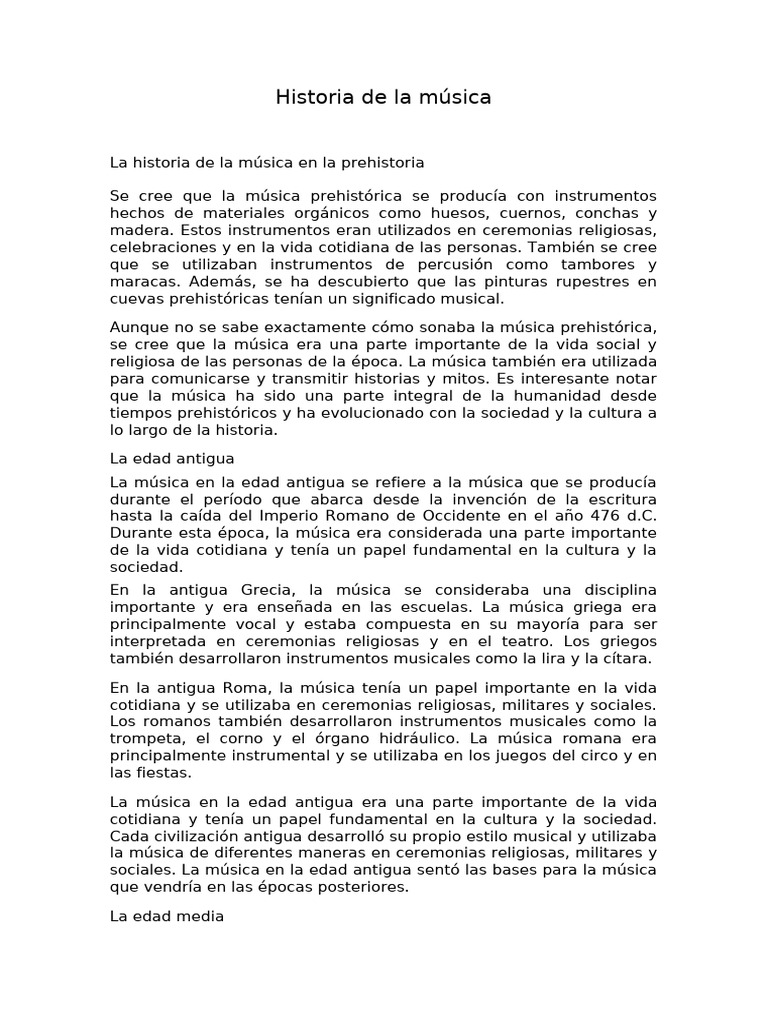 Evolución de la música a través de la historia | PDF | Periodo Clásico ...