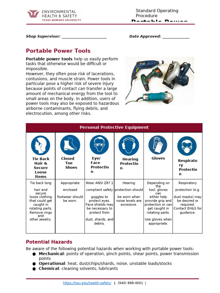 Portable Power Tools Safety SOP | PDF | Safety | Manufactured Goods