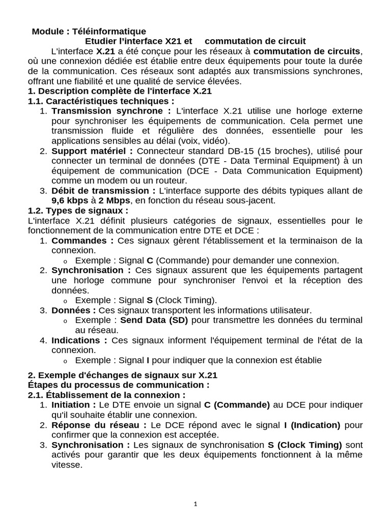 Interface X.21 et commutation de circuits | PDF | Modem | Secteurs du ...
