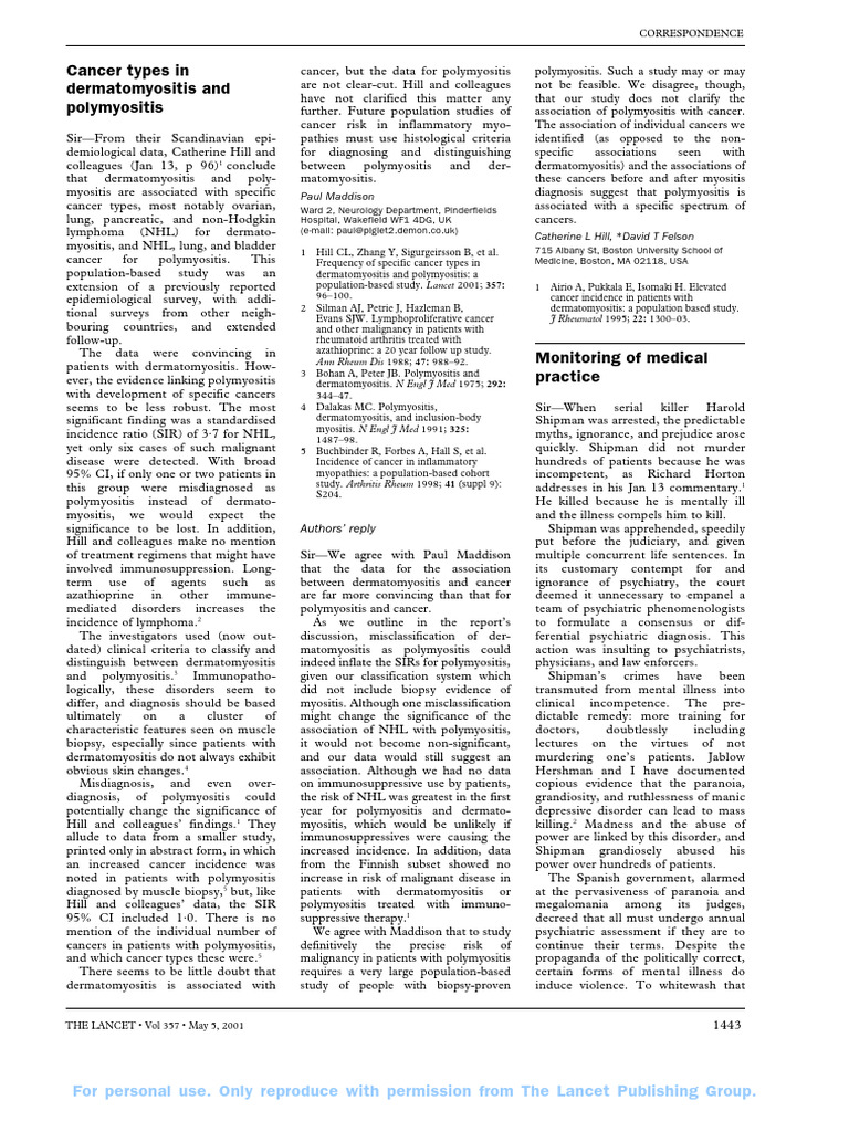 Cancer Types in Dermatomyositis and Polymyositis - L - 32 | PDF ...