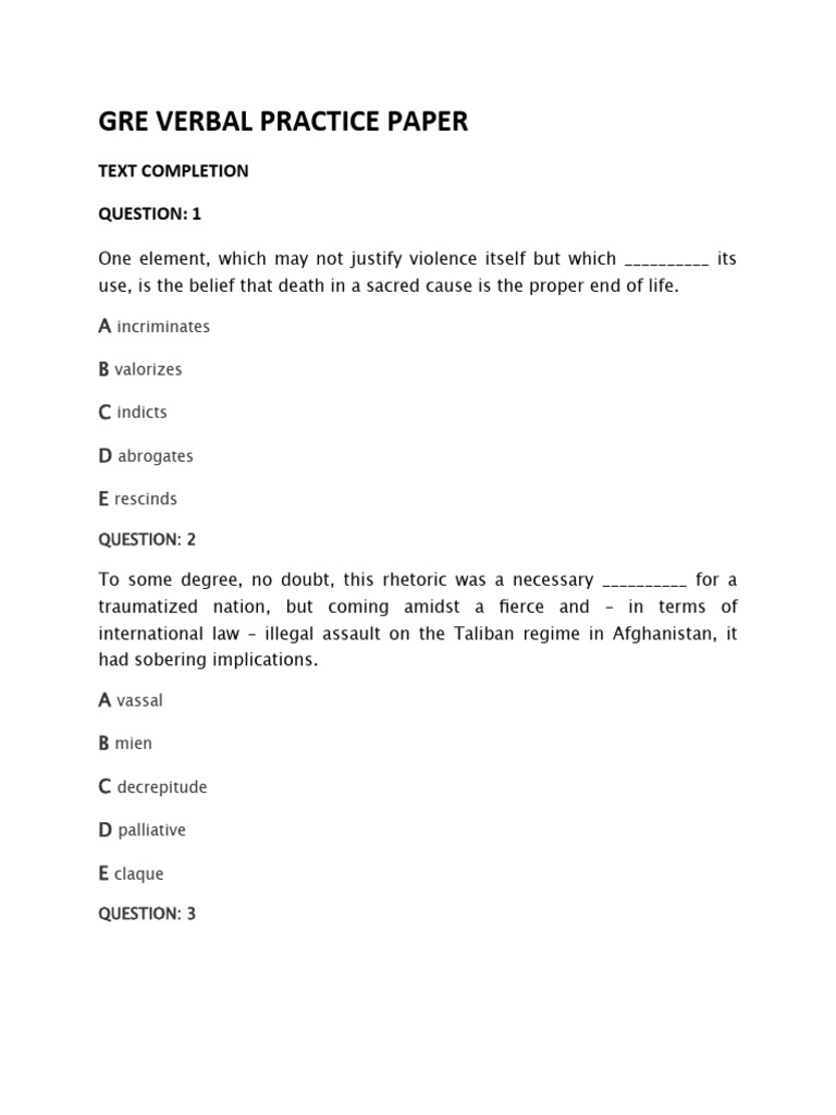 GRE Verbal Practice Paper: Text Completion | PDF | Greenhouse Gas ...
