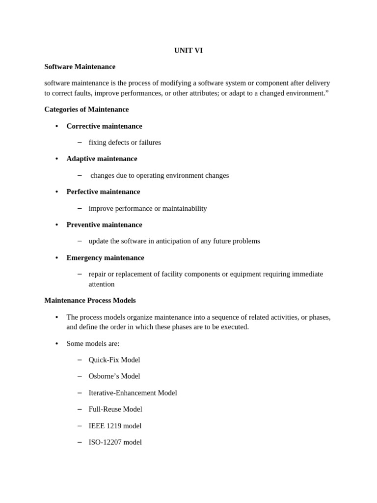 Unit Vi Software Maintenance | PDF | Software | System