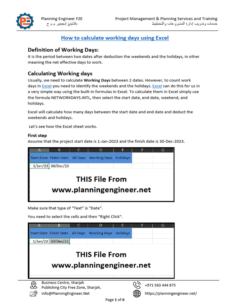 How To Calculate The Working Days Using Excel | PDF