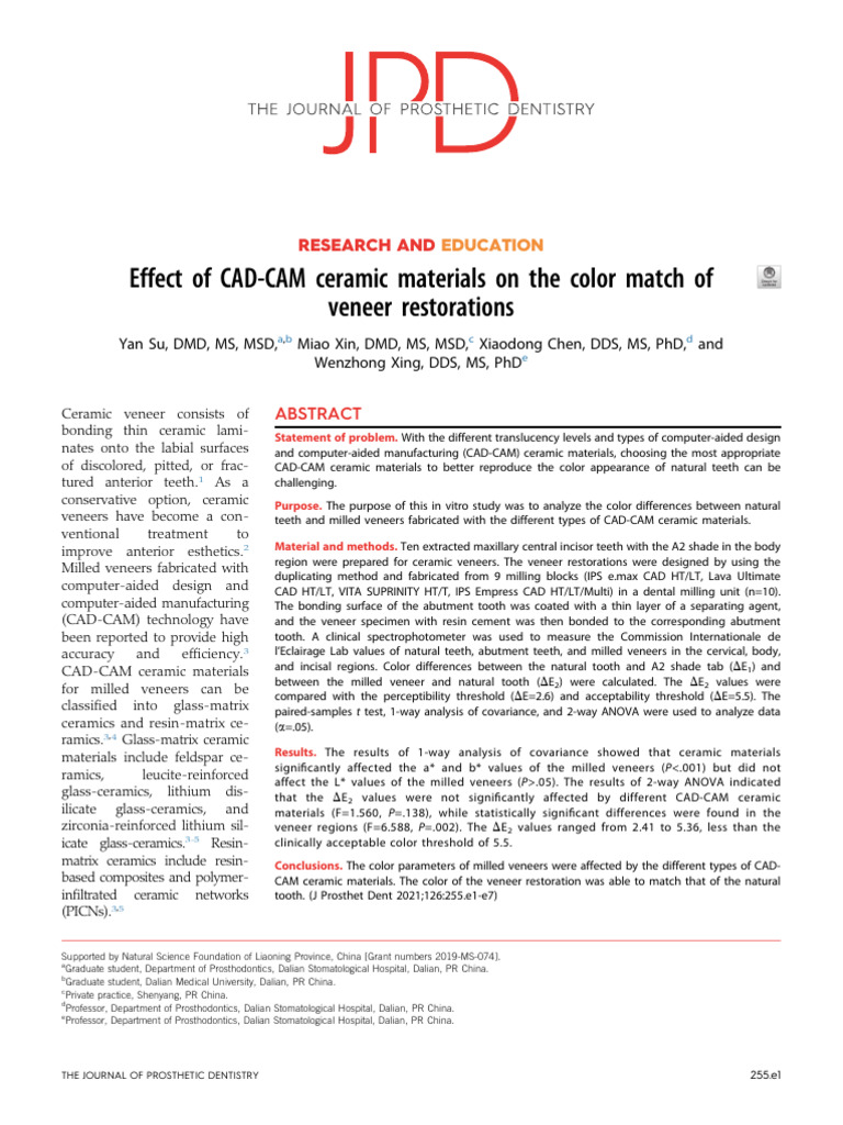 Effect of CAD CAM Ceramic Materials On The Color M | PDF