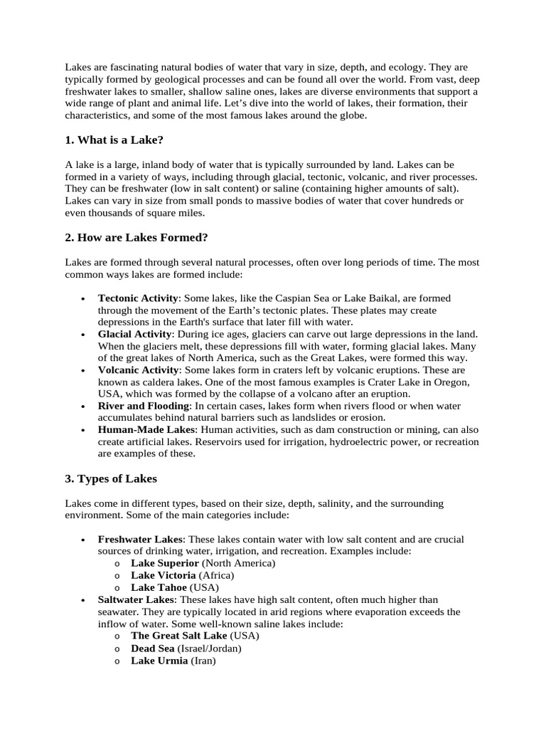Understanding Lakes: Formation & Ecology | PDF | Lake | Aquatic Ecosystem