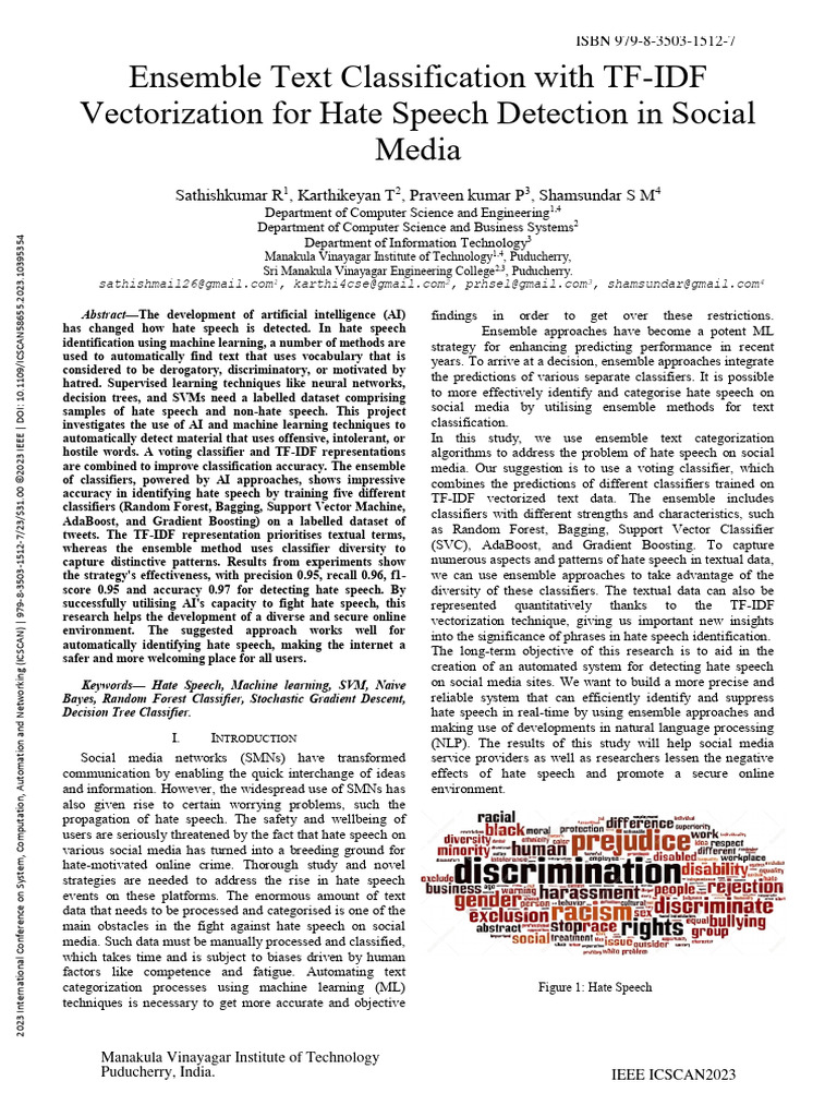 Ensemble Text Classification With TF-IDF Vectorization For Hate Speech ...