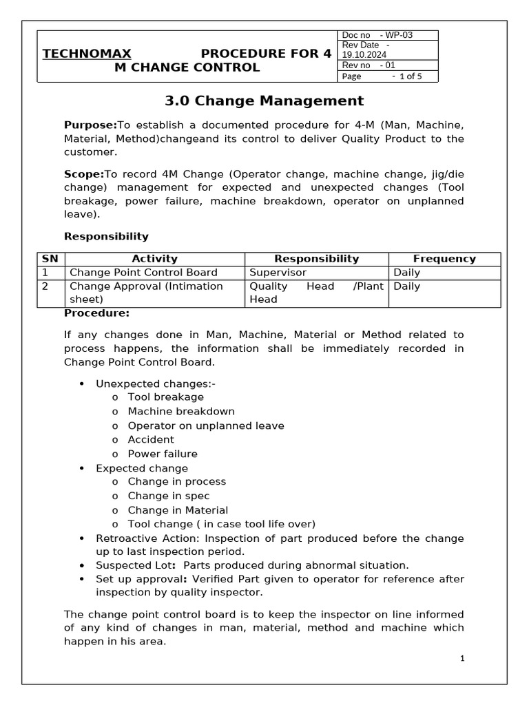 4M Change Control Procedure Guide | PDF