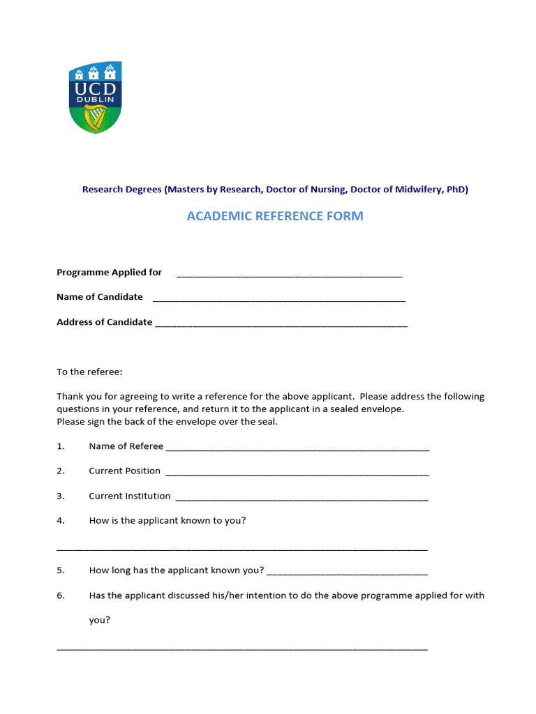 Academic Reference Form for Research Degrees | PDF | Nursing | County ...