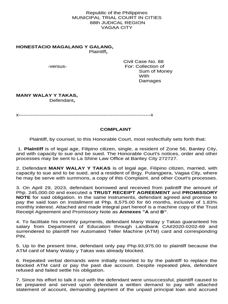 Civil Complaint Assignment | PDF | Lawsuit | Interest
