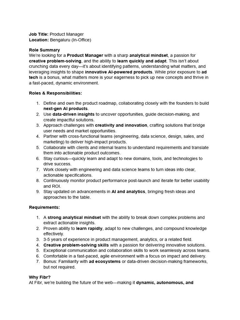 Product Manager Pdf Data Science Artificial Intelligence