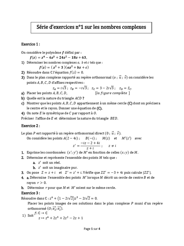 Exercices sur les Nombres Complexes | PDF | Nombre complexe ...