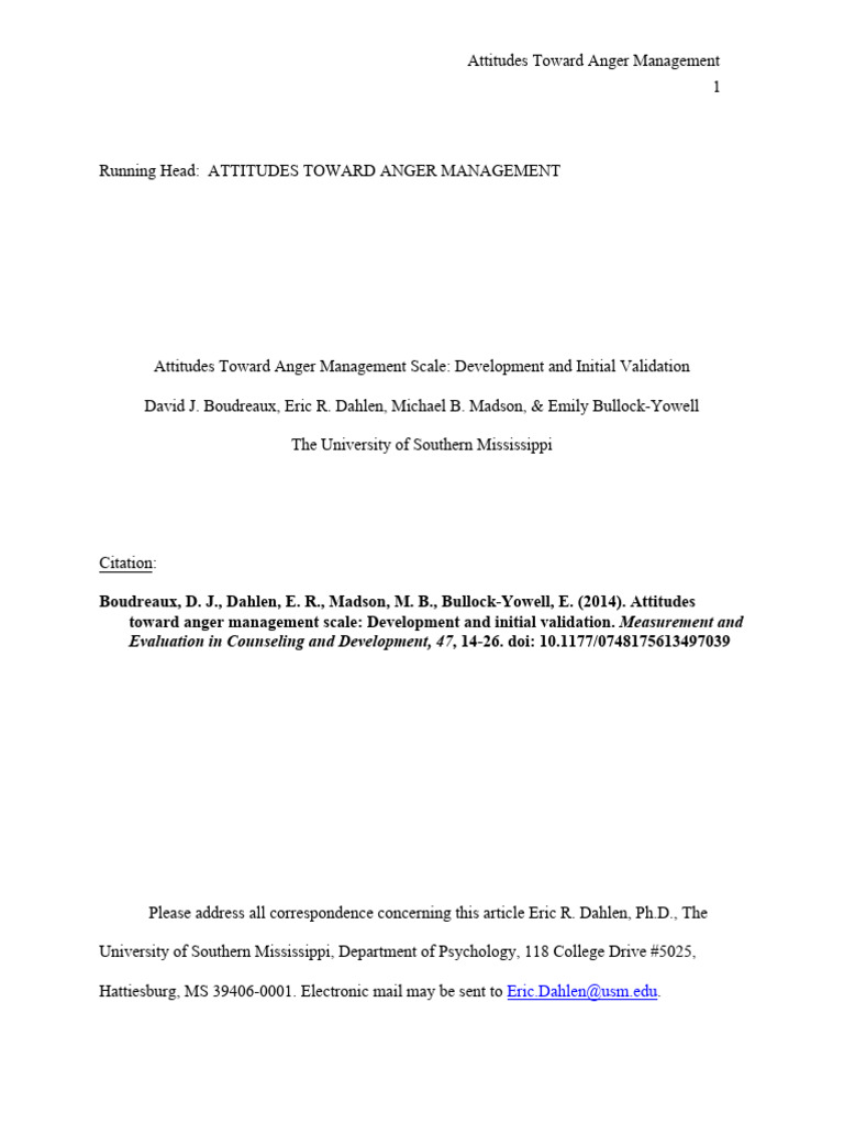 Anger Management Attitudes Scale Development | PDF | Attitude ...