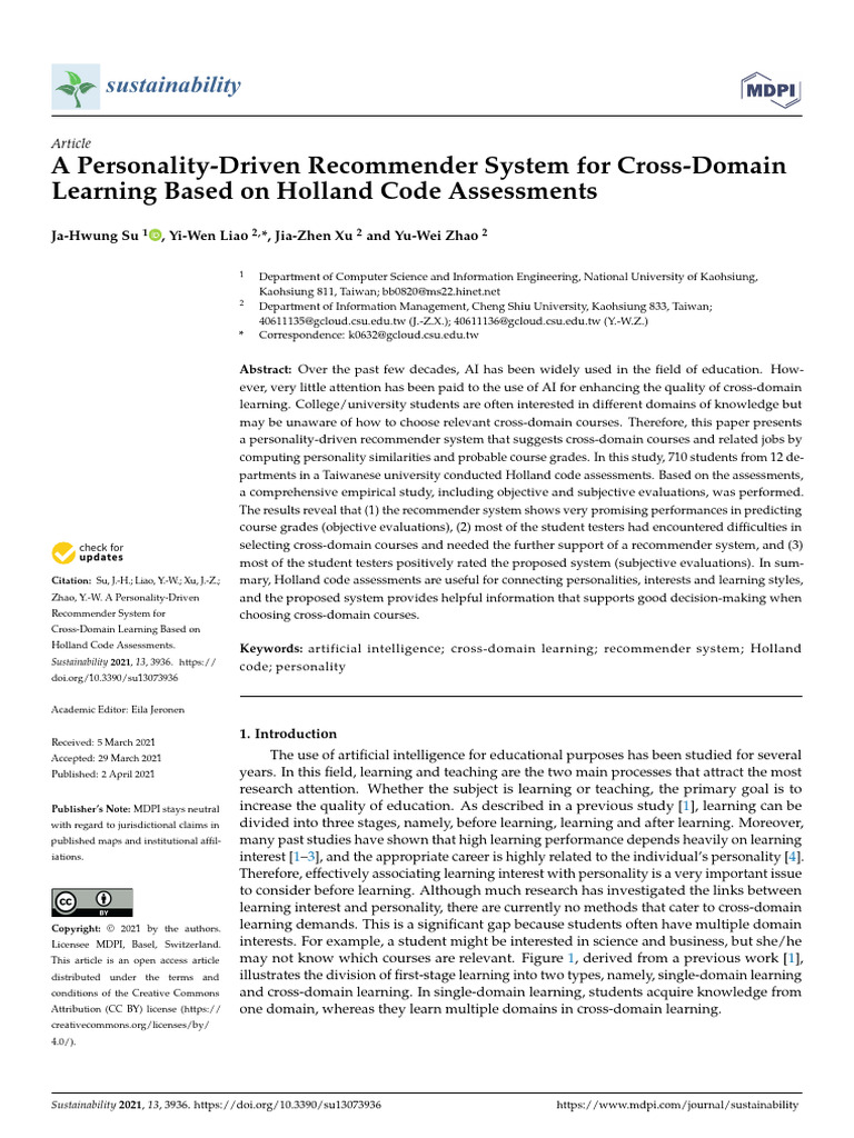 A Personality-Driven Recommender System For Cross | PDF | Learning ...