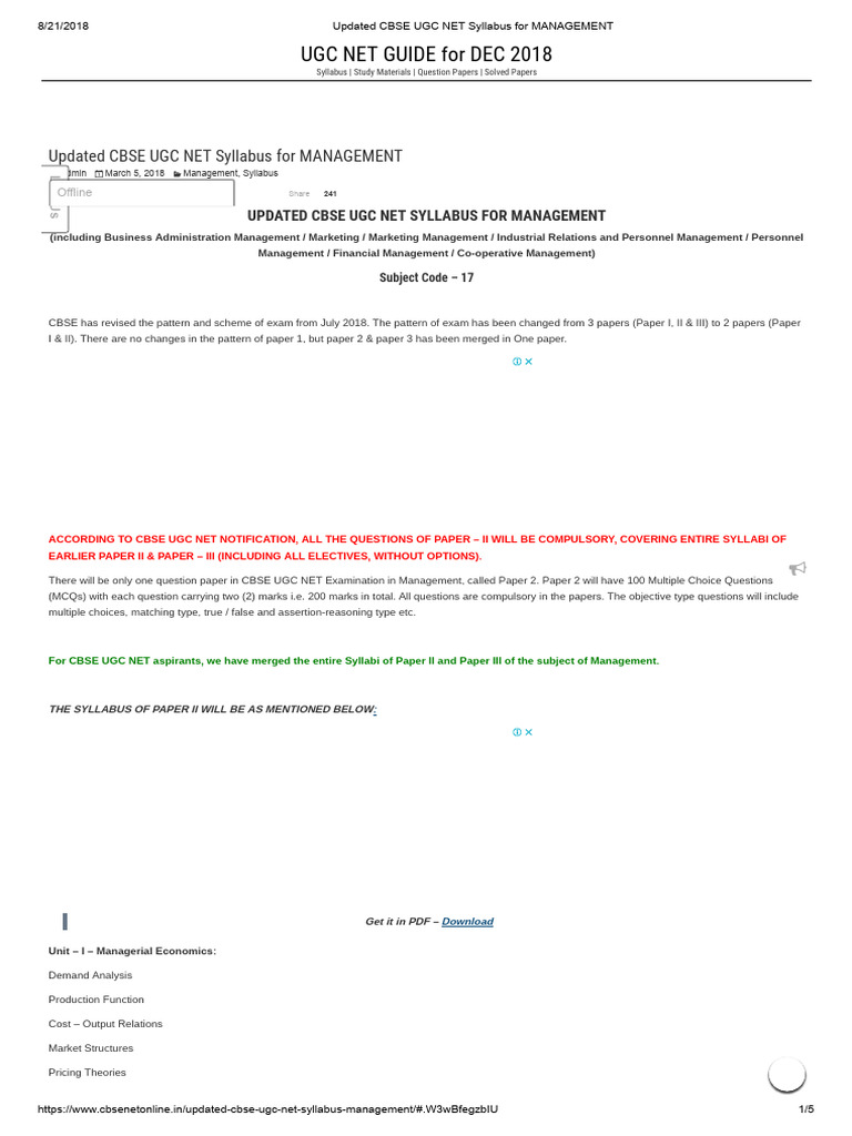 Updated UGC NET Management Syllabus 2024 | PDF | Marketing | Retail