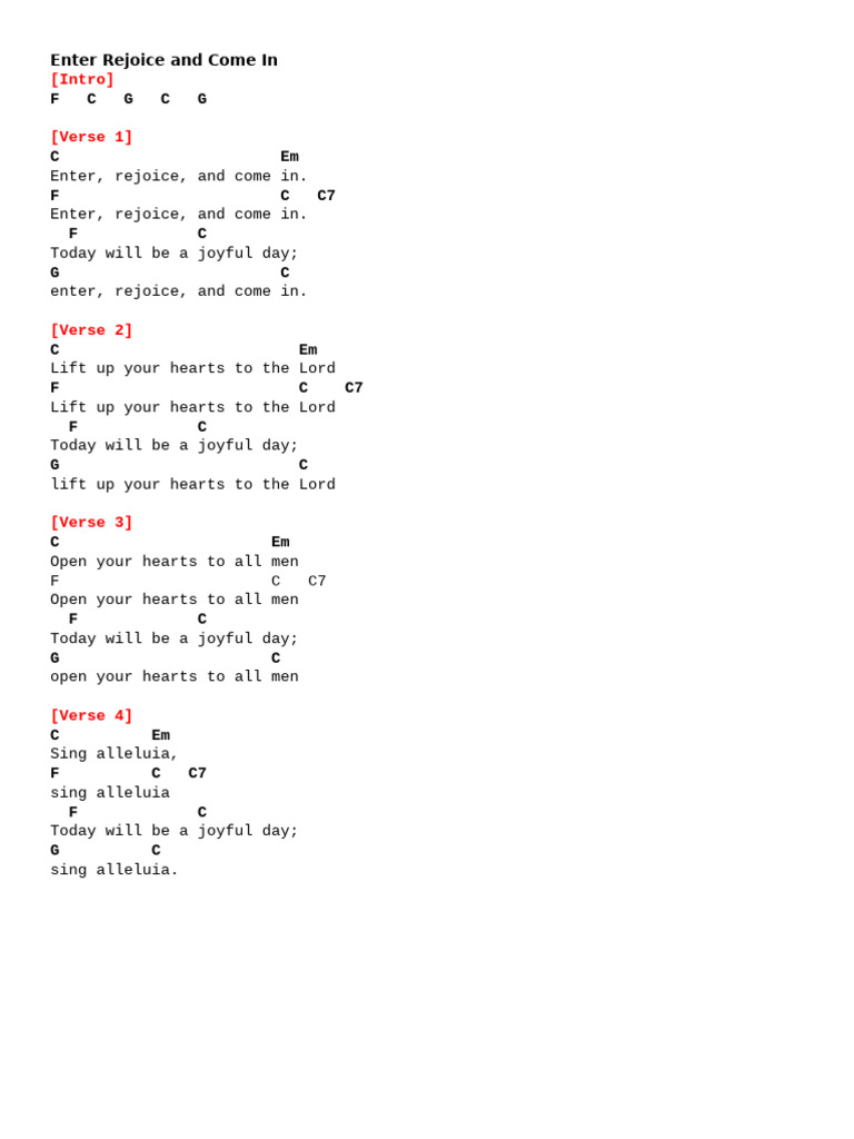 Enter, Rejoice, and Come In Lyrics | PDF
