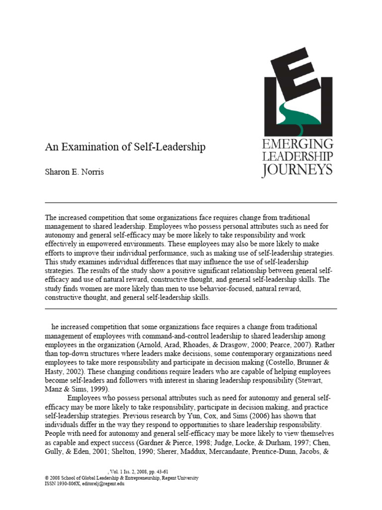 Self-Leadership and Individual Differences | PDF | Self Efficacy | Self ...