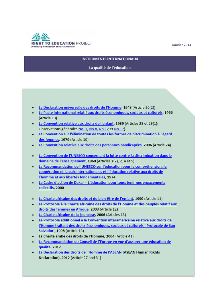 RTE Instruments Internationaux Education de Qualite 2014 FR | PDF ...