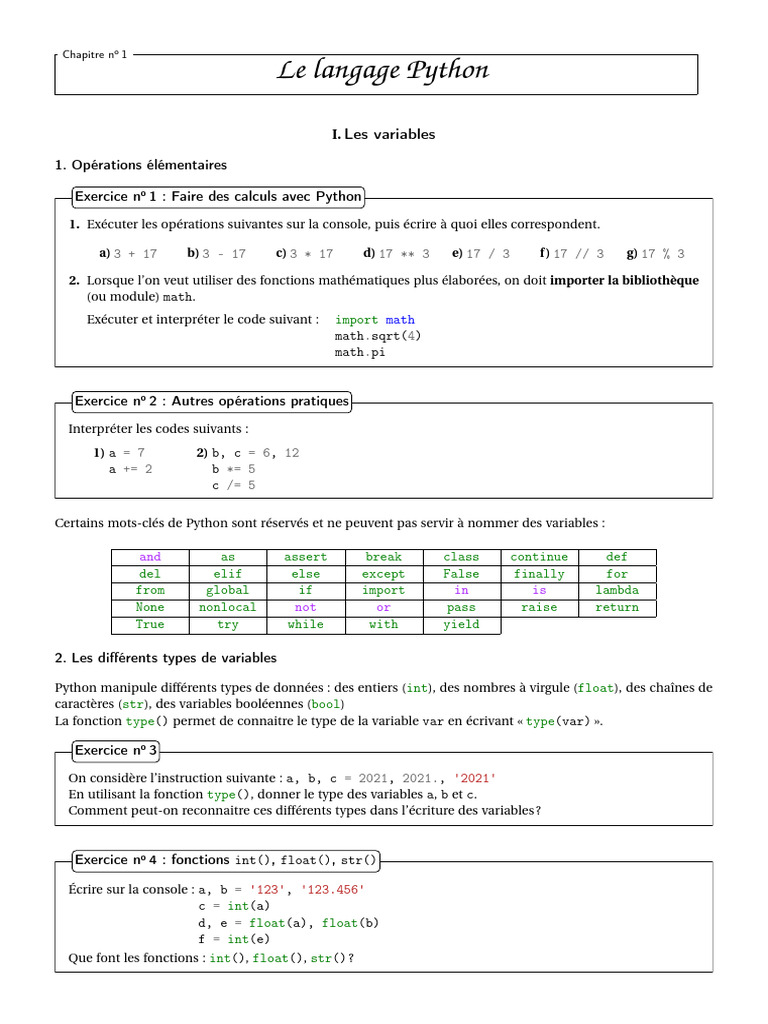 Introduction au langage Python et variables | PDF | Booléen | Python ...