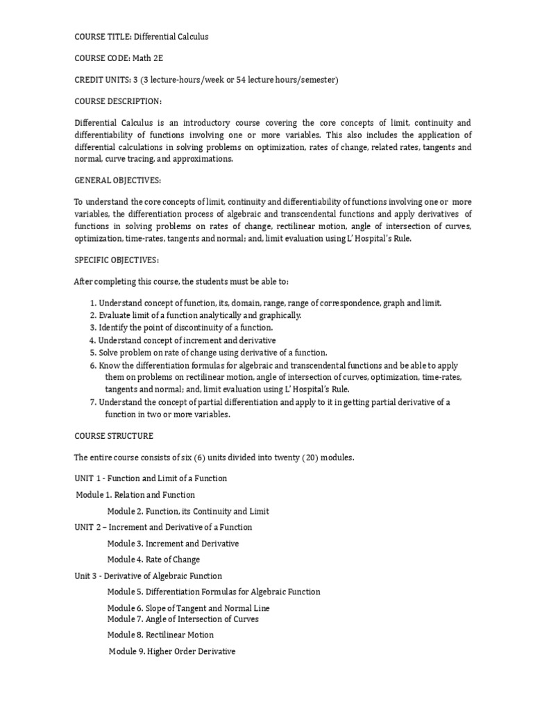 Syllabus On Differential Calculus | PDF | Function (Mathematics ...