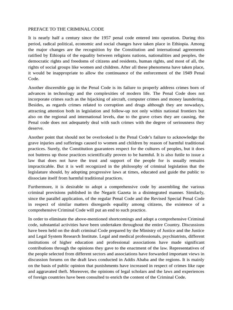 Ethiopia's Revised Criminal Code Overview | PDF | Crimes | Crime & Violence