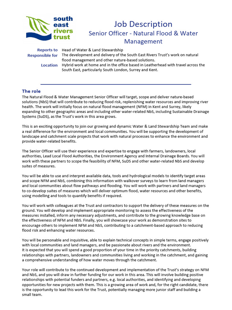 Job Description Senior Officer NFWM | PDF | Flood | Earth Sciences