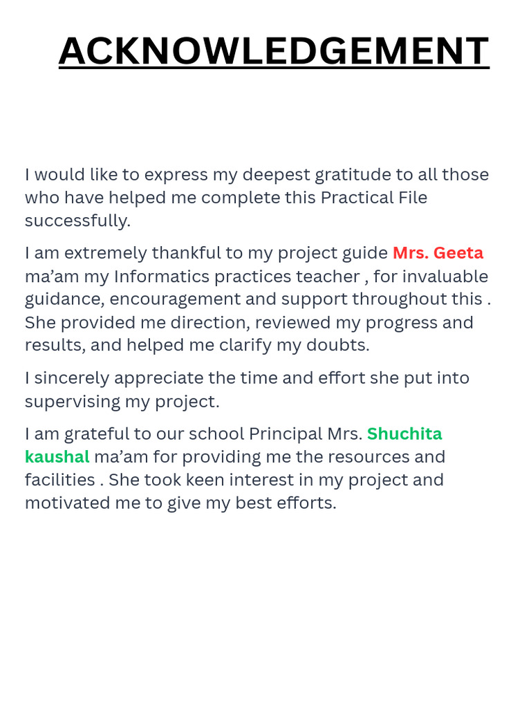 Acknowledgment for Practical File Completion | PDF