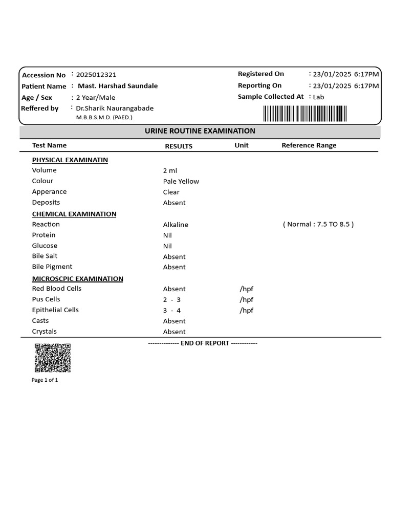 Urine Routine Examination Report | PDF