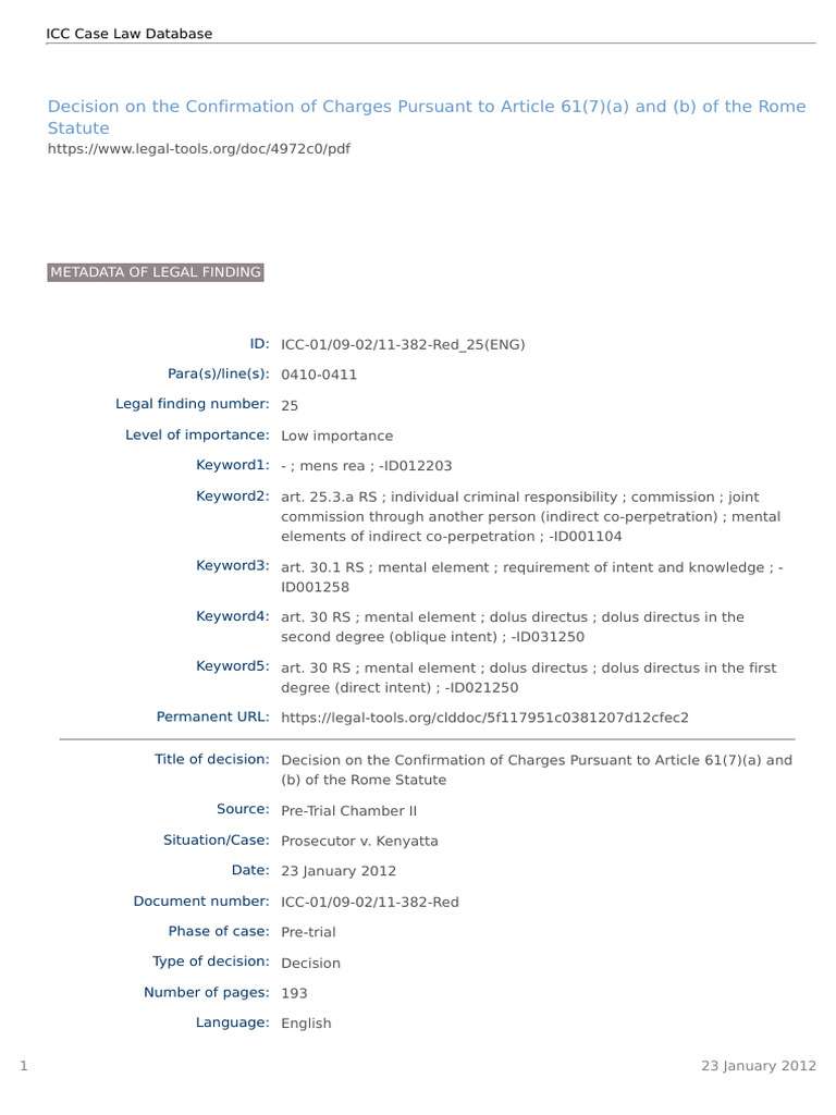 ICC Confirmation of Charges Decision | PDF | Intention (Criminal Law ...