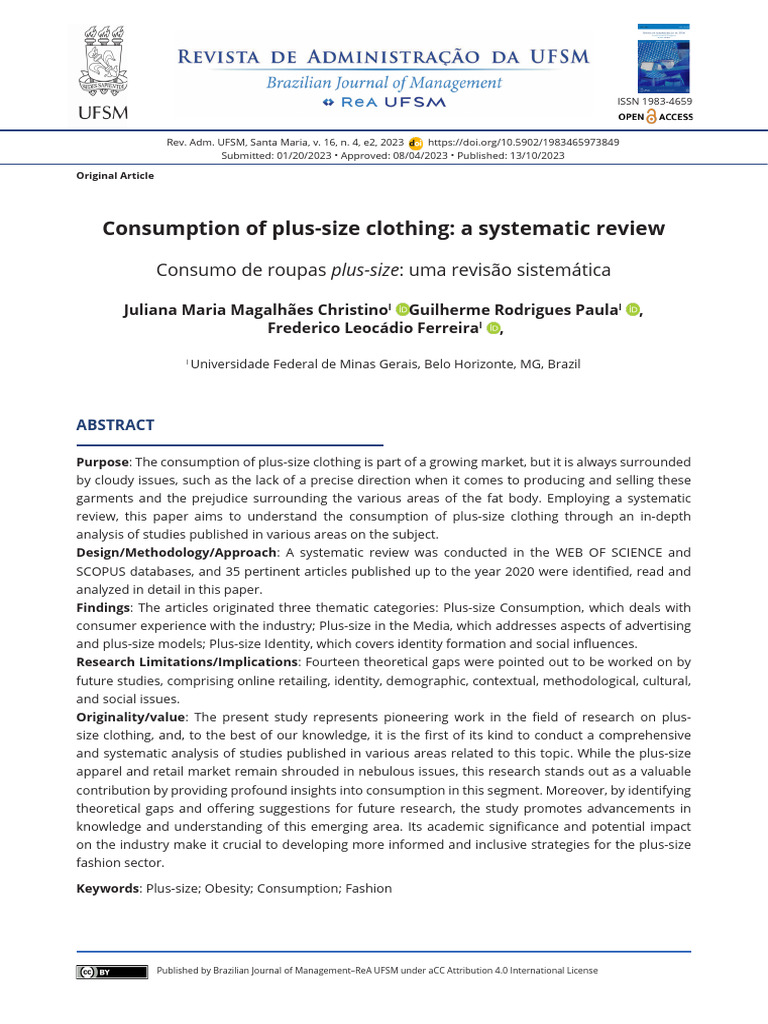 Consumption of Plus-Size Clothing A Systematic Rev | PDF | Social ...
