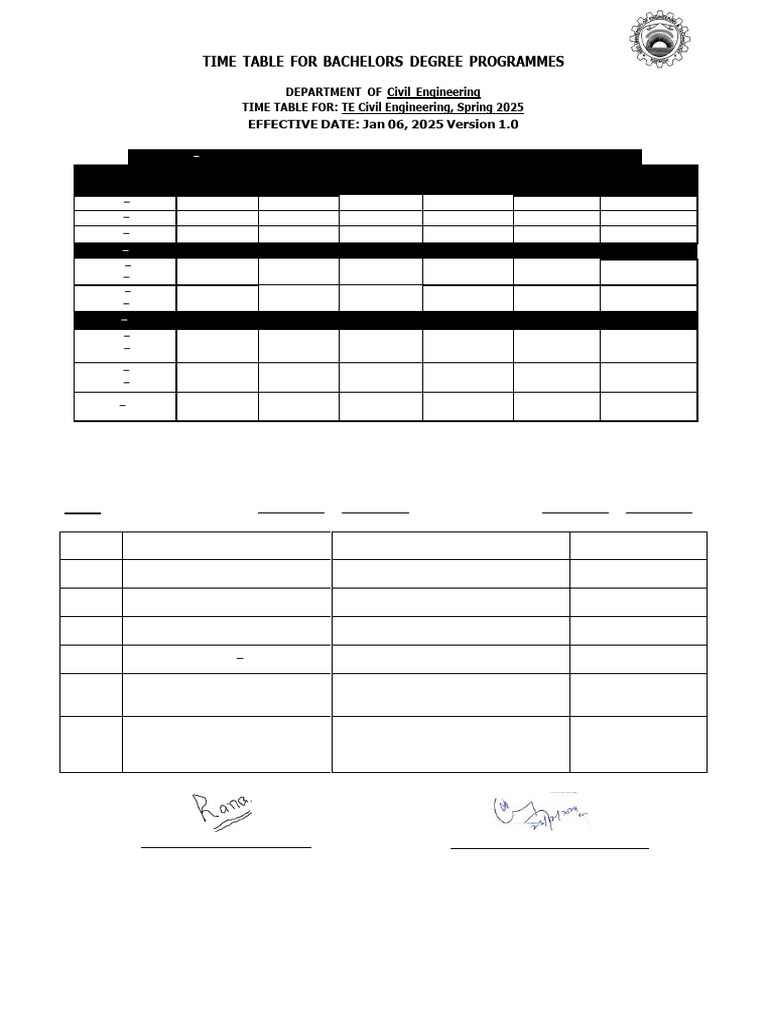 Civil Engineering Spring 2025 Timetable | PDF | Linguistics | Human ...