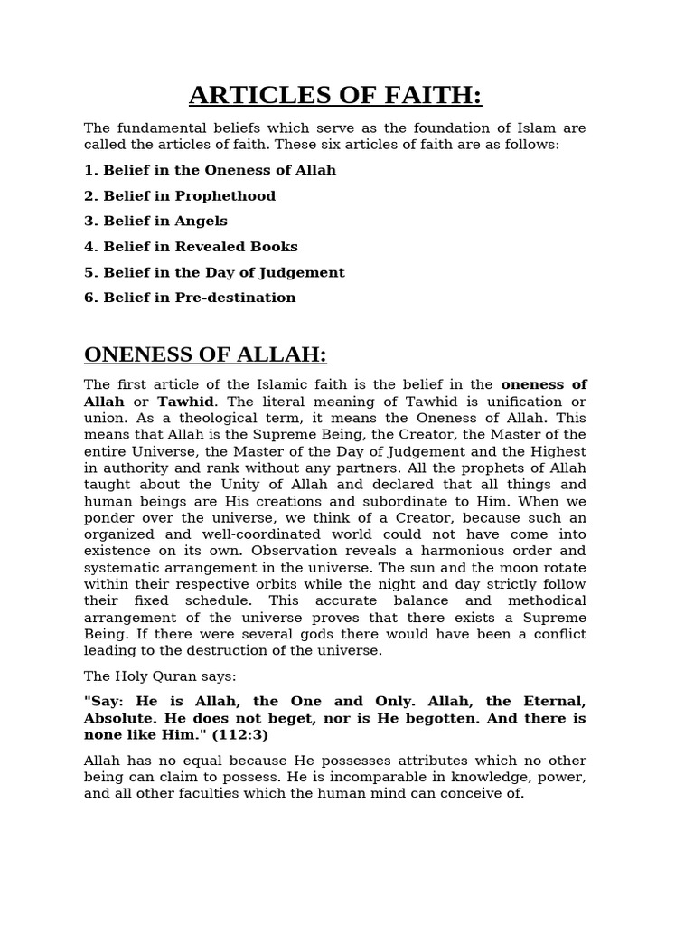 Articles of Faith in Islam Explained | PDF | God In Islam | Tawhid