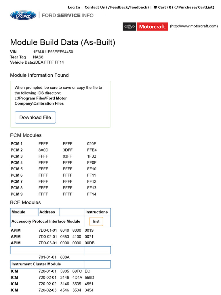 Ford Expedition 2014 - 1FMJU1F55EEF54450 Module Build Data (As-Built ...