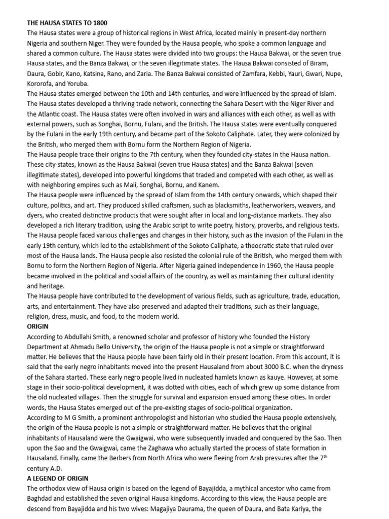 Overview of Hausa States History | PDF