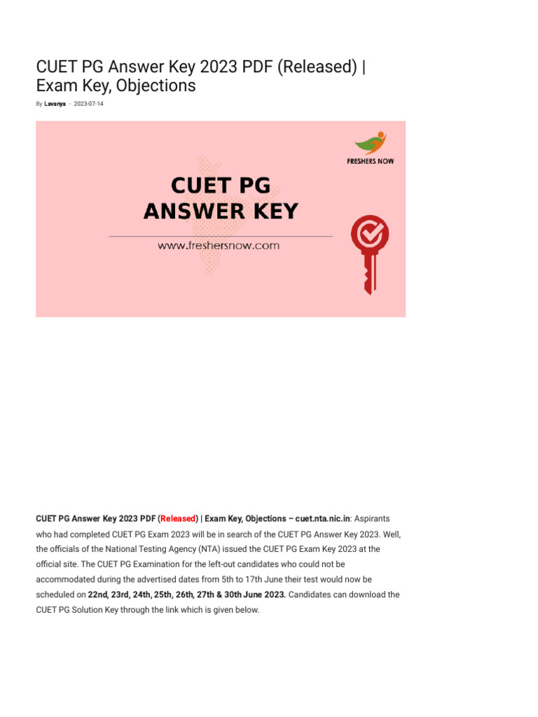 CUET PG 2023 Answer Key Released | PDF | Qualifications | Tests