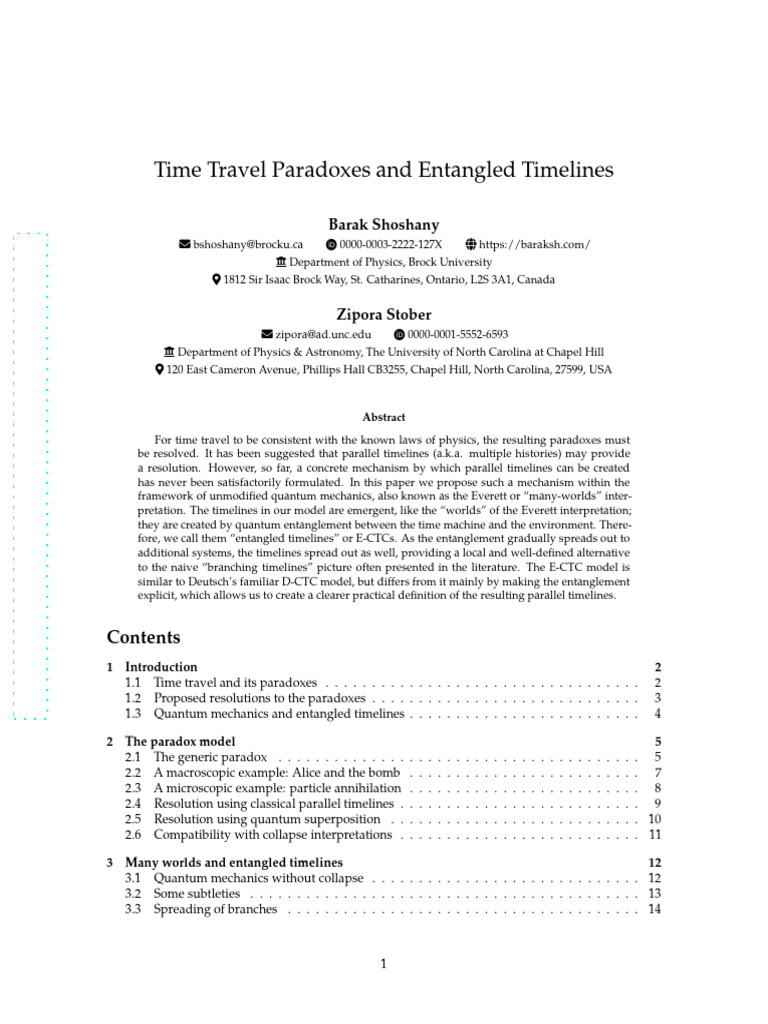 Entangled Timelines and Time Travel Paradoxes | PDF | Many Worlds ...