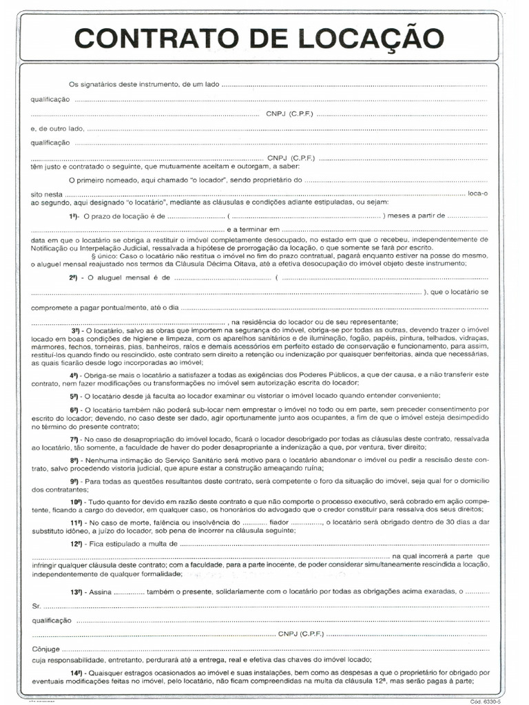Modelo Contrato Locação Pronto Preencher A Mão Modelo | PDF