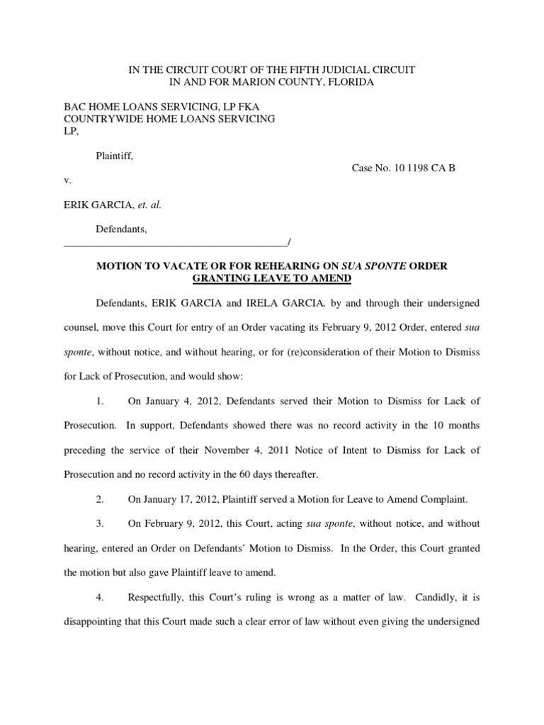 Motion To Vacate or For Rehearing On Sua Sponte Order | Complaint ...
