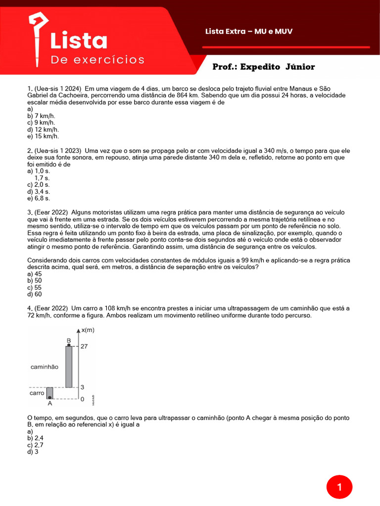 Questões de Física: Movimento e Velocidade | PDF | Velocidade | Tempo
