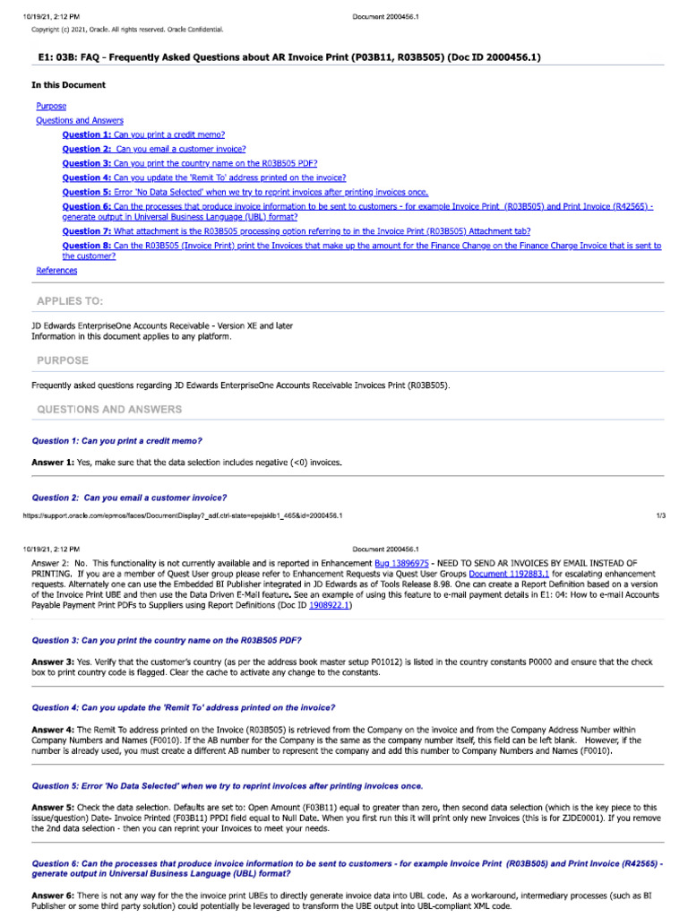FAQ - Frequently Asked Questions About AR Invoice Print | PDF
