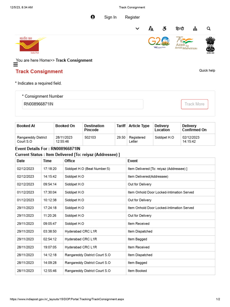 Track Your India Post Consignment | PDF
