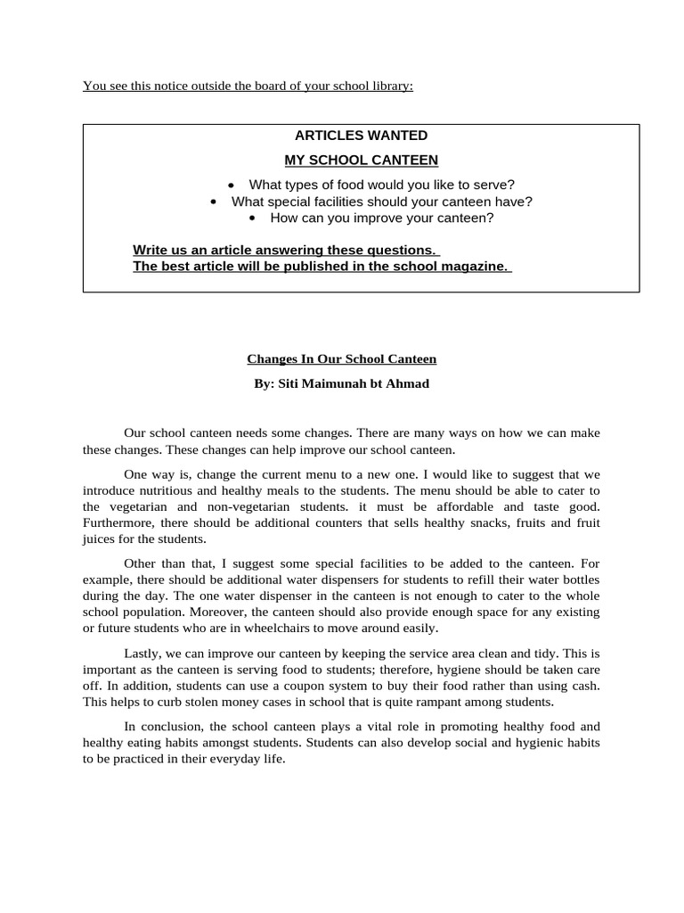 Improving Our School Canteen | PDF