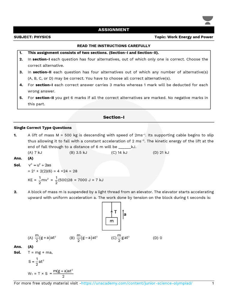 Assignment Work Energy and Power With Solution | PDF | Force | Friction