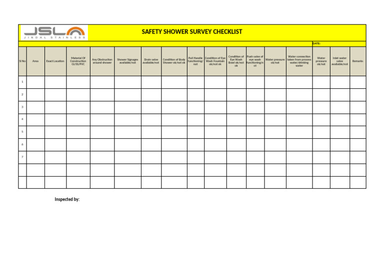 Safety Shower Inspection Checklist | PDF