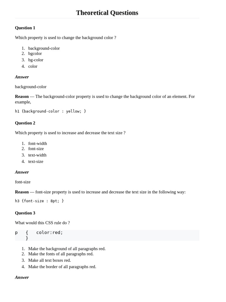 Theortical questions in CSS | PDF | Html | Html Element