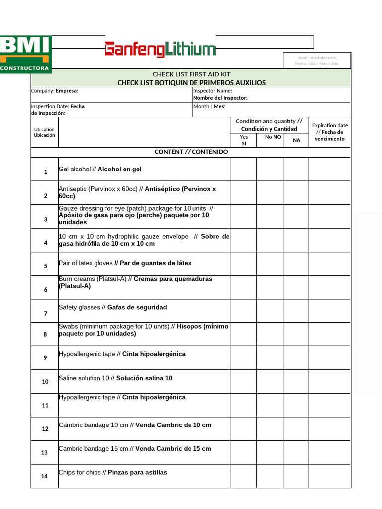 Checklist Botiquín Primeros Auxilios | PDF | La seguridad | Servicios ...
