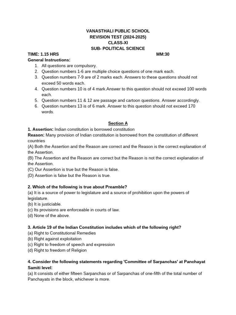 Class XI Political Science Revision Test | PDF | Justice | Crime & Violence
