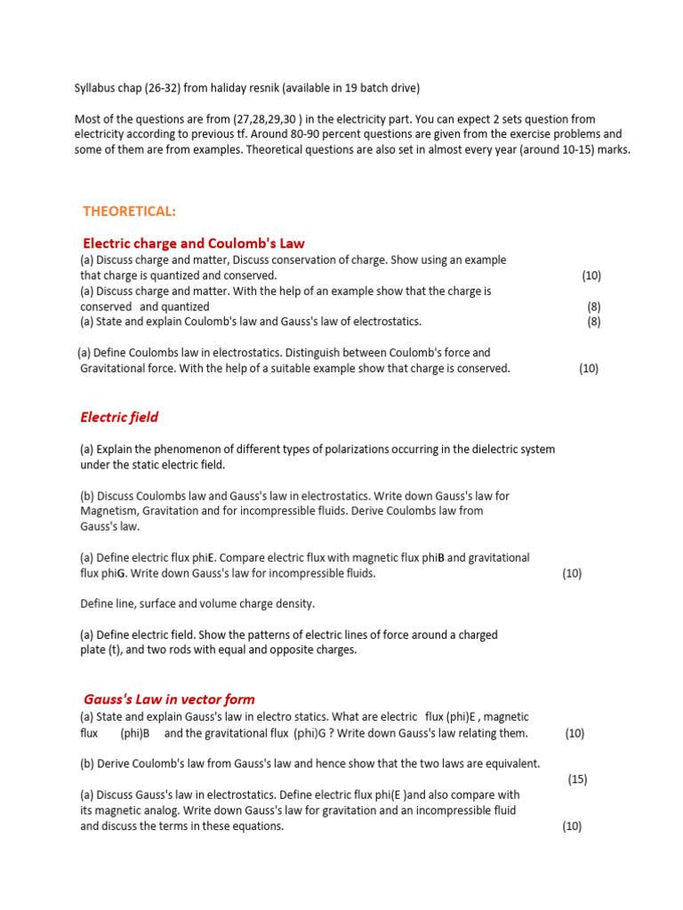 Electricity Syllabus: Key Topics & Problems | PDF | Electrical ...