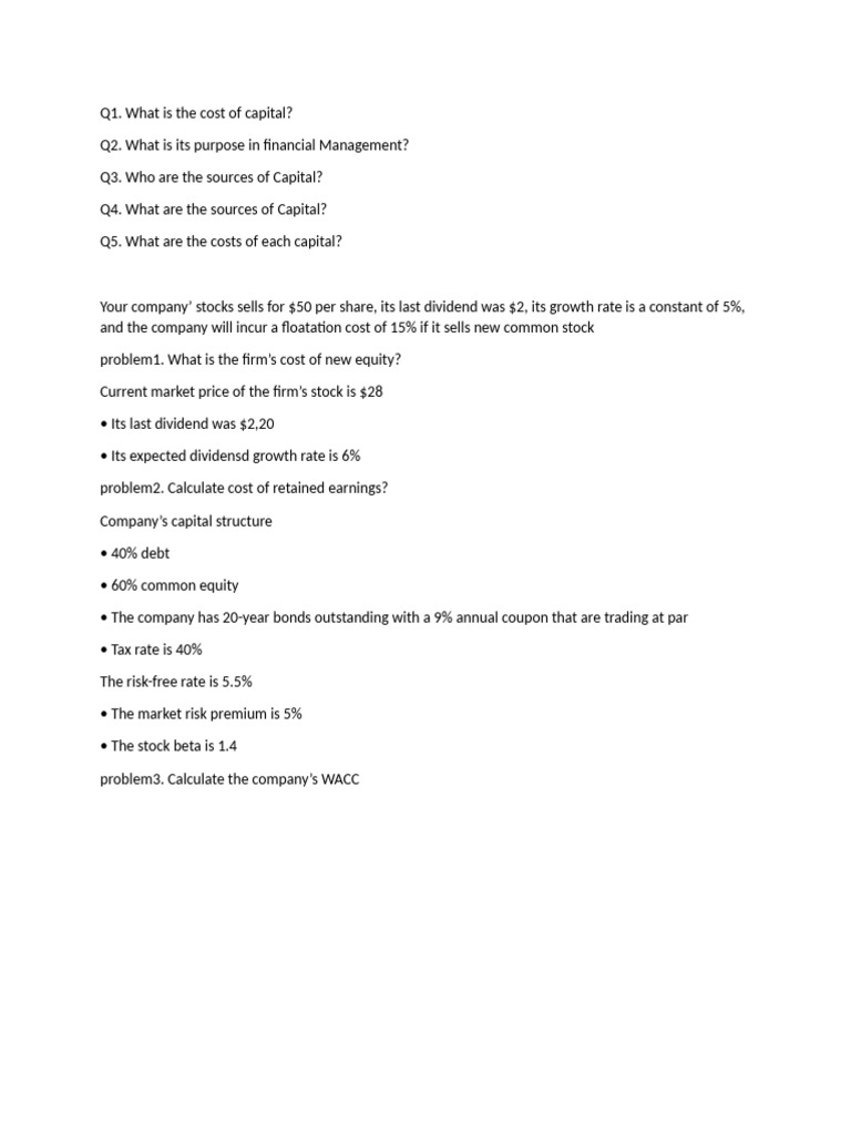 Cost of Capital and WACC Calculation Guide | PDF