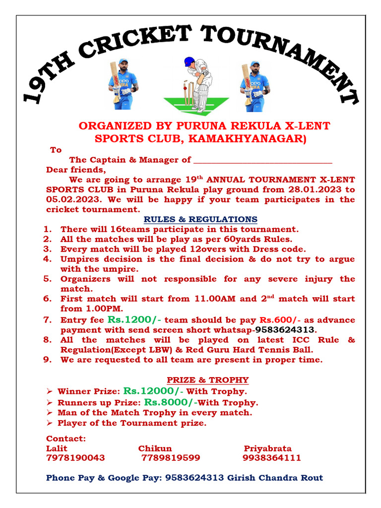 Cricket Tournament Rules & Details | PDF